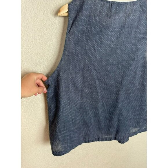 ModCloth Women's Sleeveless Top Blue White Polka Dot Flowy Size 1X Cotton - Picture 9 of 11